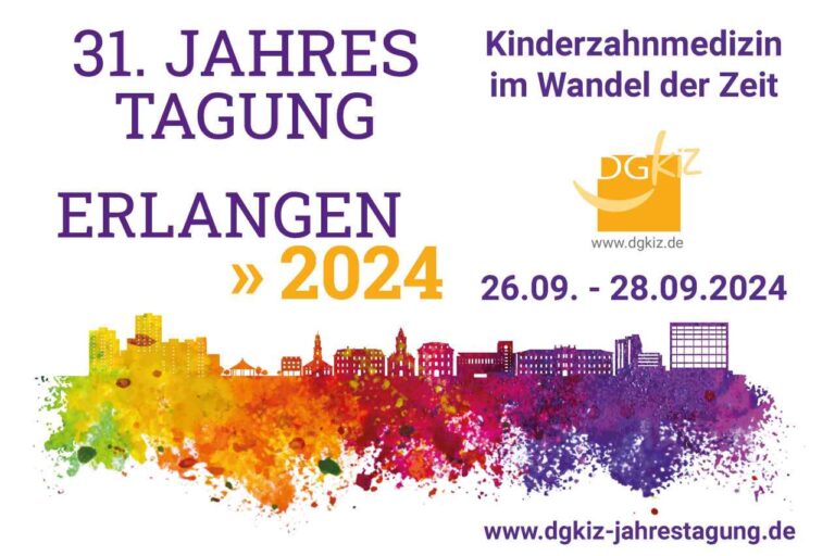 Die Deutsche Gesellschaft für Kinderzahnmedizin (DGKiZ) lädt zu ihrer 31. Jahrestagung unter dem Motto „Kinderzahnmedizin im Wandel der Zeit“ vom 26. bis 28. September 2024 in Erlangen ein.